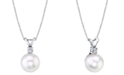 Macy's Cultured White South Sea Pearl (9mm) & Diamond (1/10 ct. t.w.) 18" Pendant Necklace in 14k White Gold